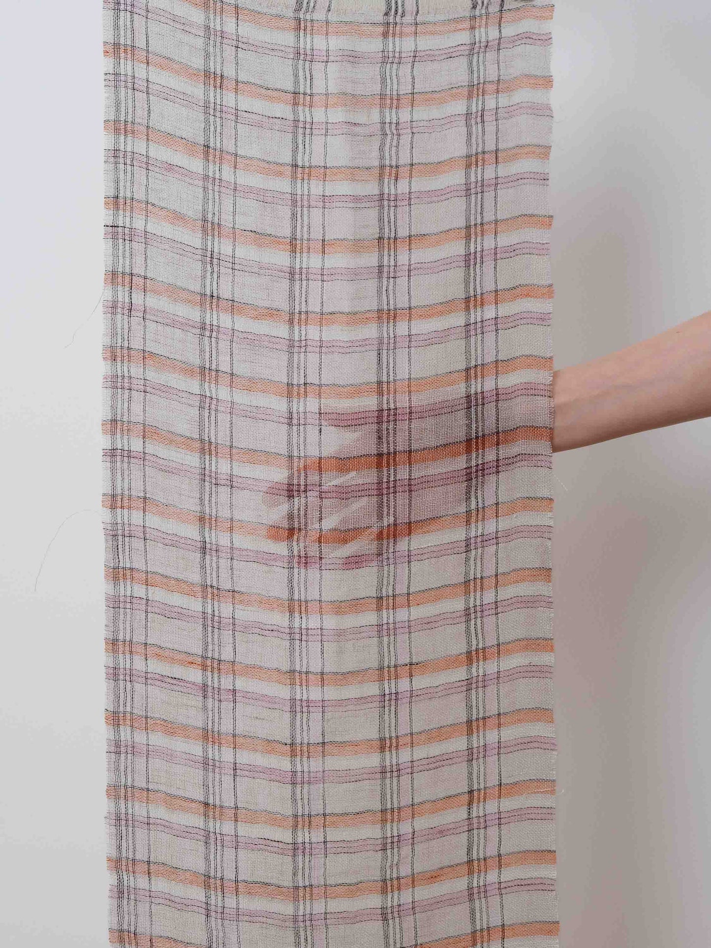 Orange/Beige Check Gauze Linen - Price per 1/2 Metre