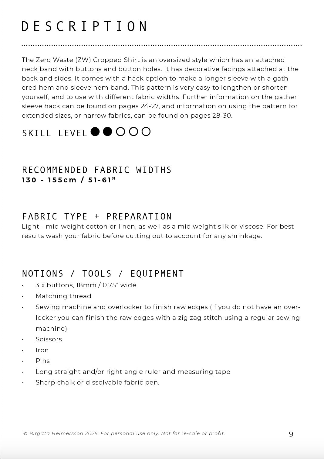 ZW CROPPED SHIRT - BIRGITTA HELMERSSON - PRINTED OR PDF PATTERN