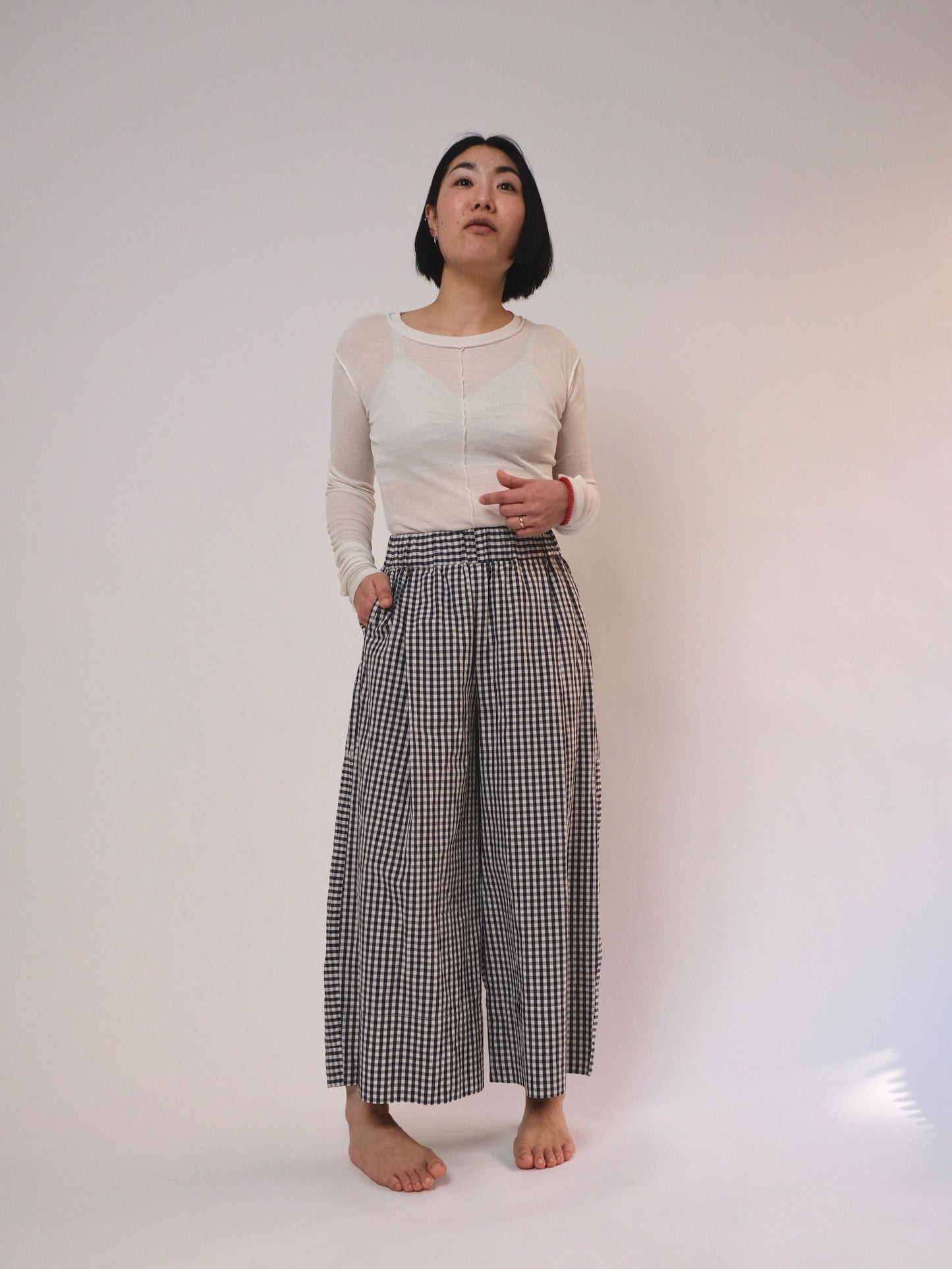 Navy/White Gingham- Organic Cotton - Price per 1/2 Metre