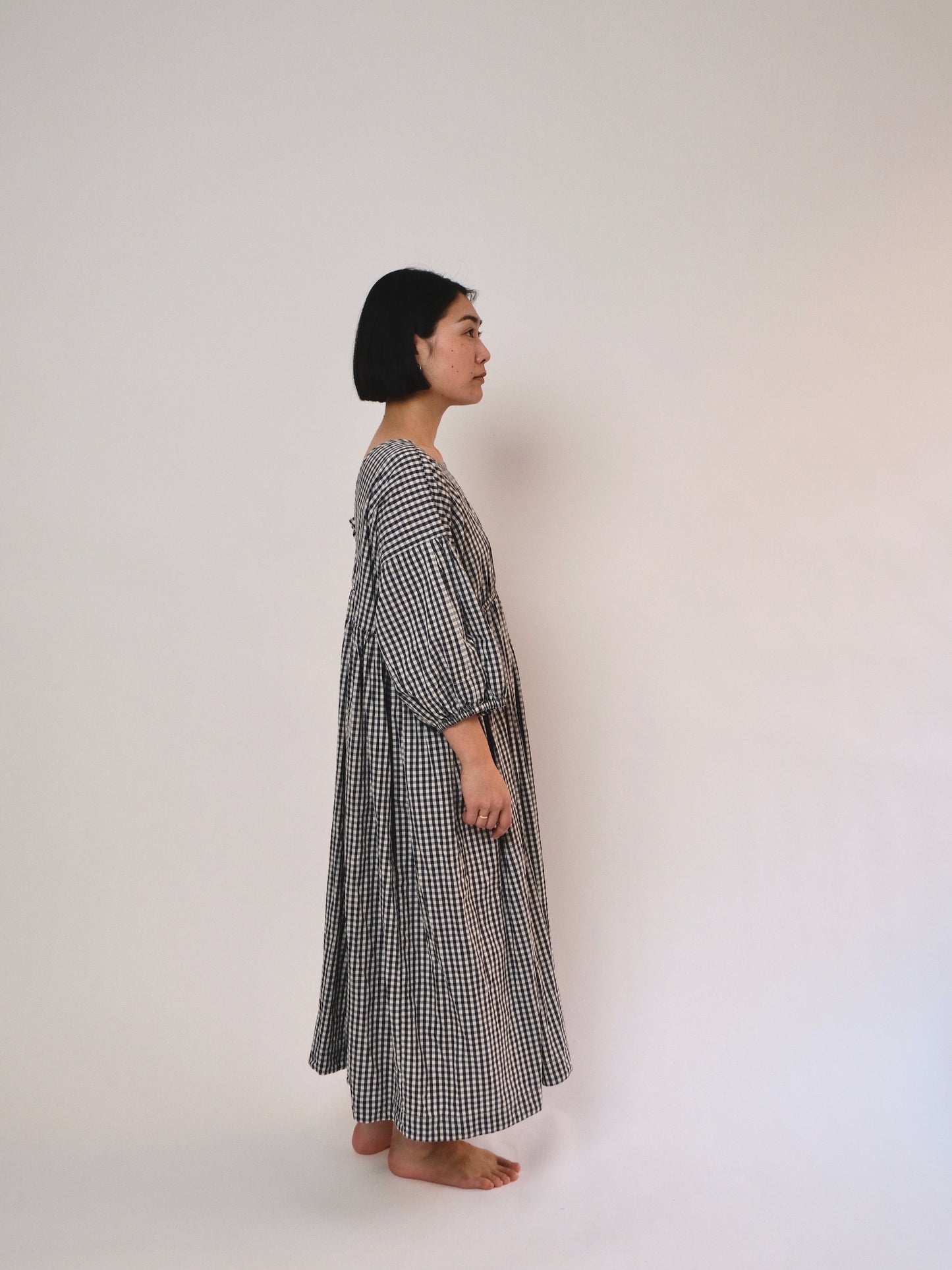 Navy/White Gingham- Organic Cotton - Price per 1/2 Metre