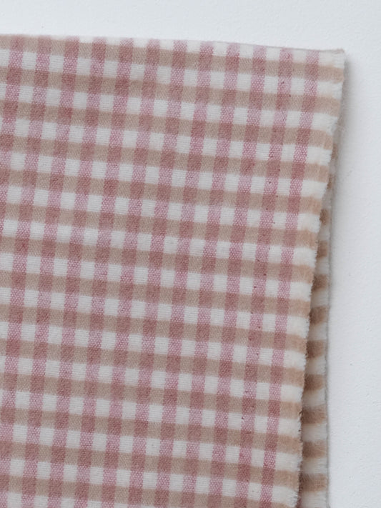 Pink/Beige Gingham Flannel- Organic Cotton - Price per 1/2 Metre