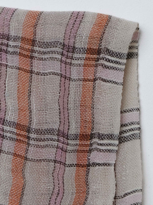 Orange/Beige Check Gauze Linen - Price per 1/2 Metre
